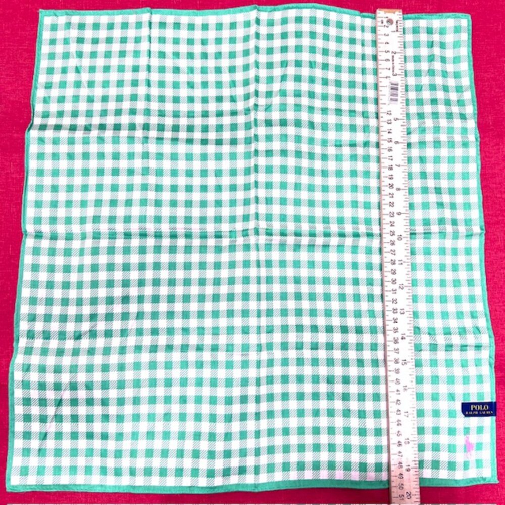 New Polo Ralp Raurent Mini Scarf/Handkerchief  cotton 20"  Green wihte check(89 - Picture 8 of 12